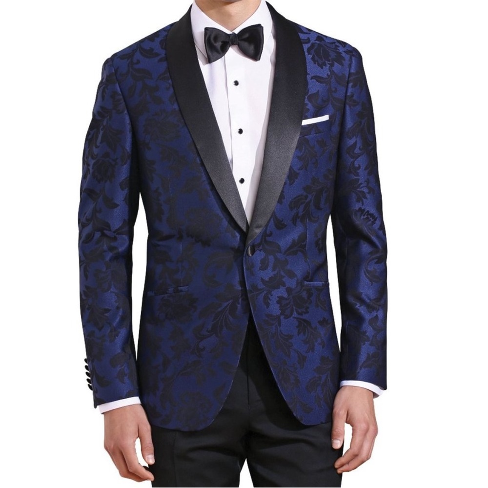 Couture 1901 Cobalt Blue & Black Floral Tuxedo Jacket Men’s Size 38R NEW